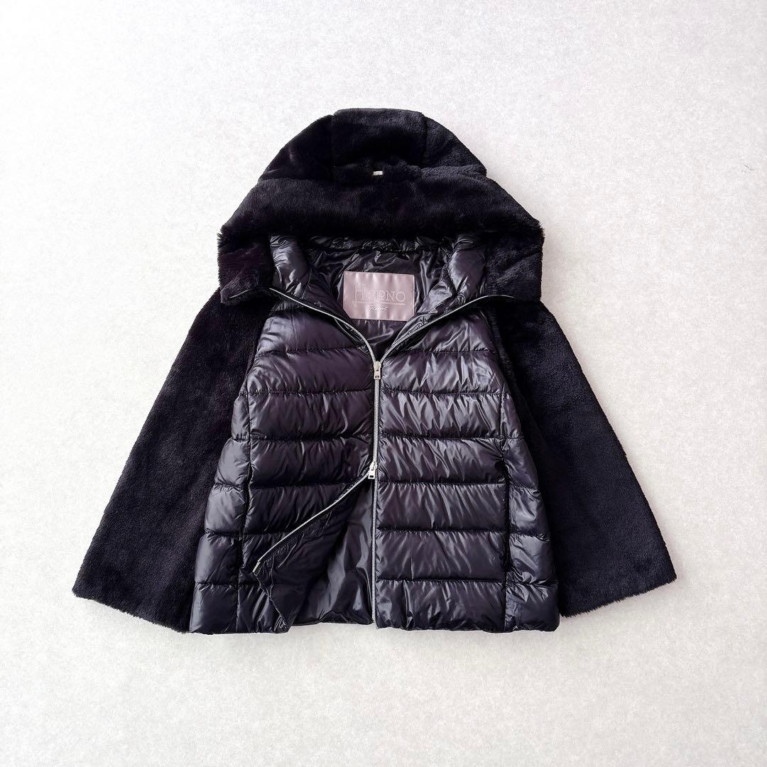 美品★HERNO｜Resort 稀少 エコファーショートダウン ブラック 40