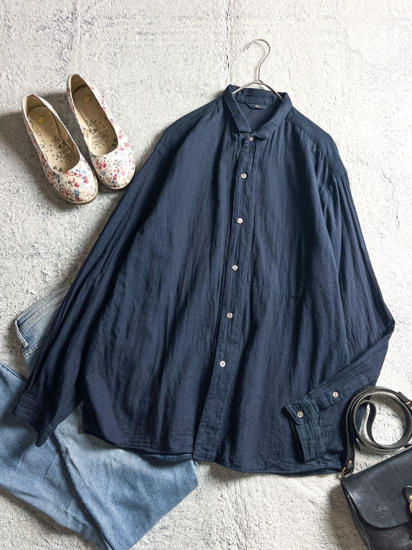 【45R】45rpm 綿100% インディゴ二重ガーゼシャツ 内ポケット 4