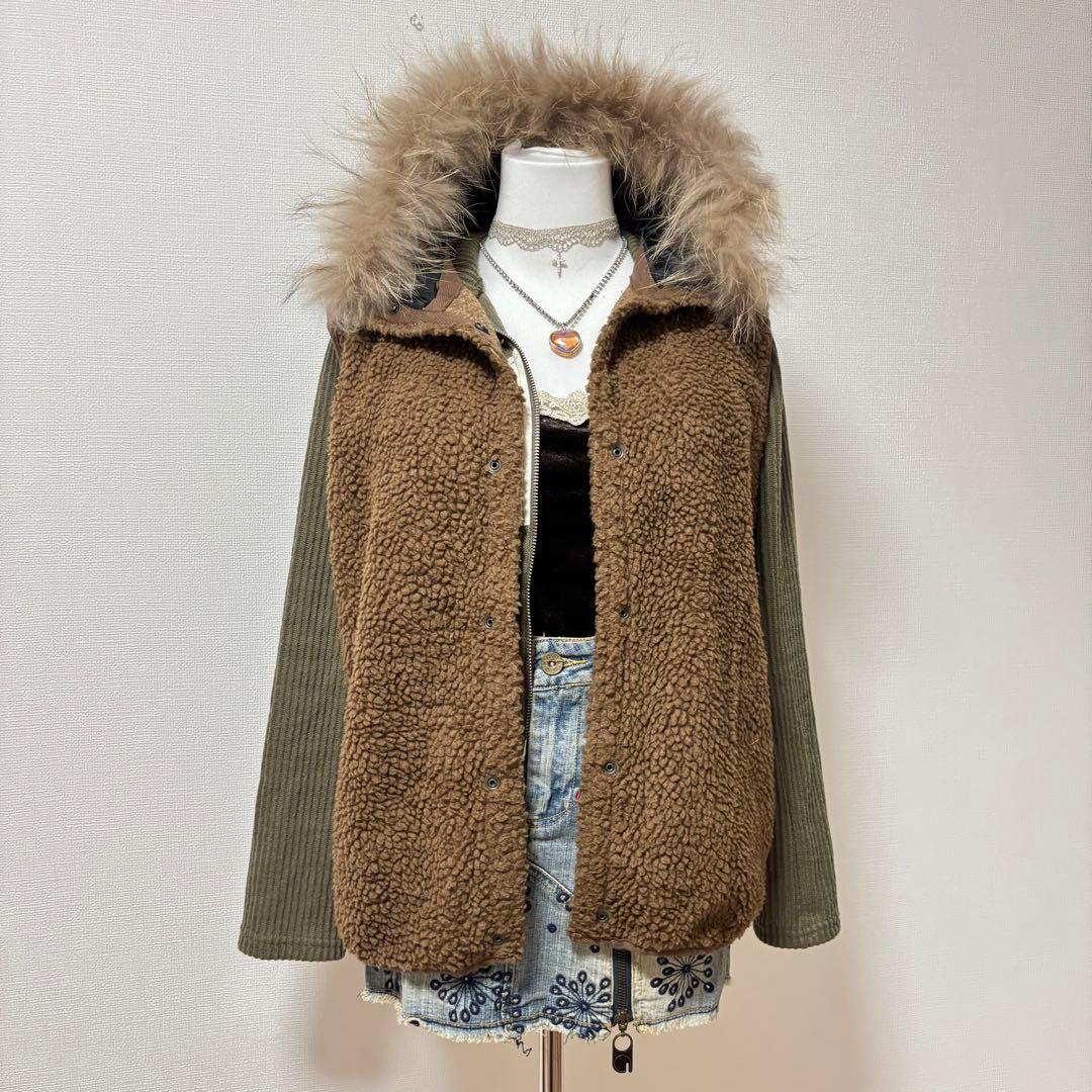 値下げ◎y2k グランジ ファイヤーマン ファーベスト付き モッズコート