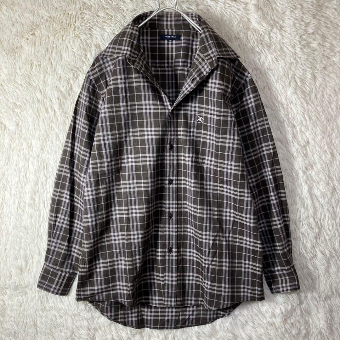 美品 バーバリーロンドン ノバチェックシャツ 刺繍 ホースロゴ LL XL