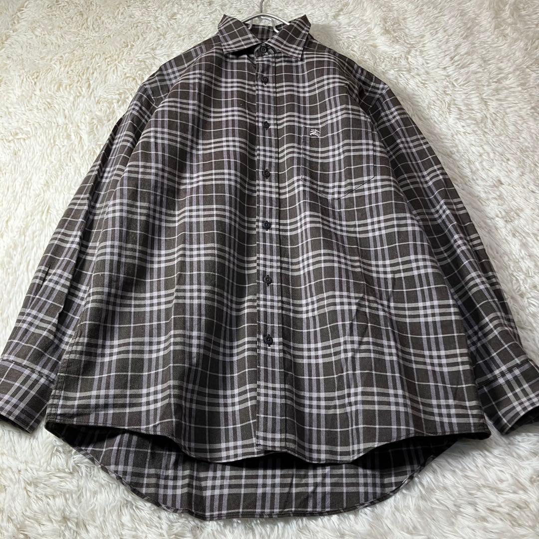 美品 バーバリーロンドン ノバチェックシャツ 刺繍 ホースロゴ LL XL