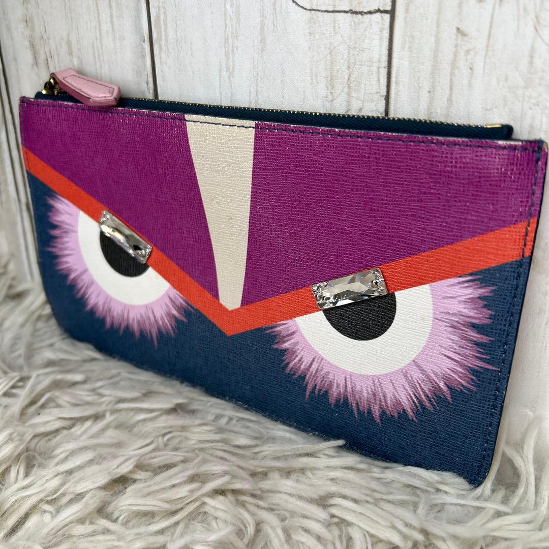 FENDI ポーチ　セカンドバッグ　モンスター　ストーン　ロゴ　PVC