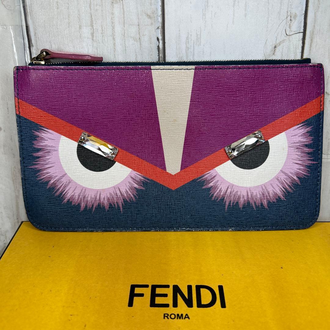 FENDI ポーチ　セカンドバッグ　モンスター　ストーン　ロゴ　PVC