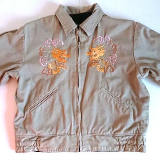 【希少】東洋テーラー 別珍 襟付 スカジャン M 黒 龍 鷹 刺繍 リバーシブル
