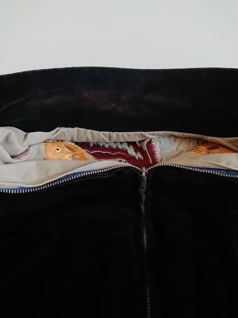 【希少】東洋テーラー 別珍 襟付 スカジャン M 黒 龍 鷹 刺繍 リバーシブル