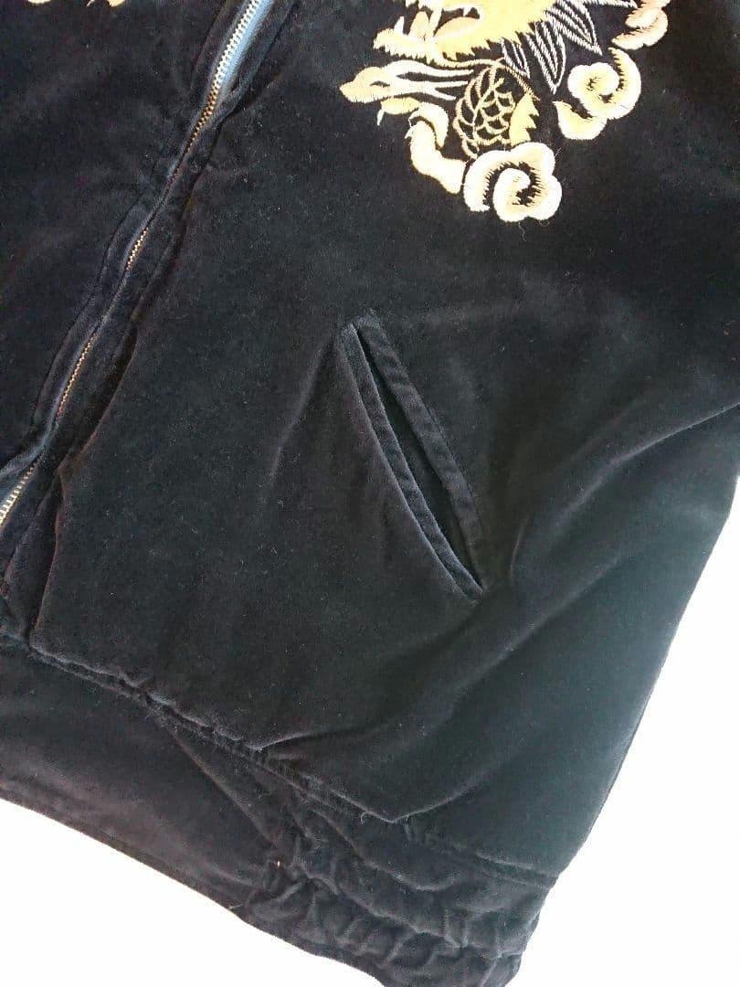 【希少】東洋テーラー 別珍 襟付 スカジャン M 黒 龍 鷹 刺繍 リバーシブル