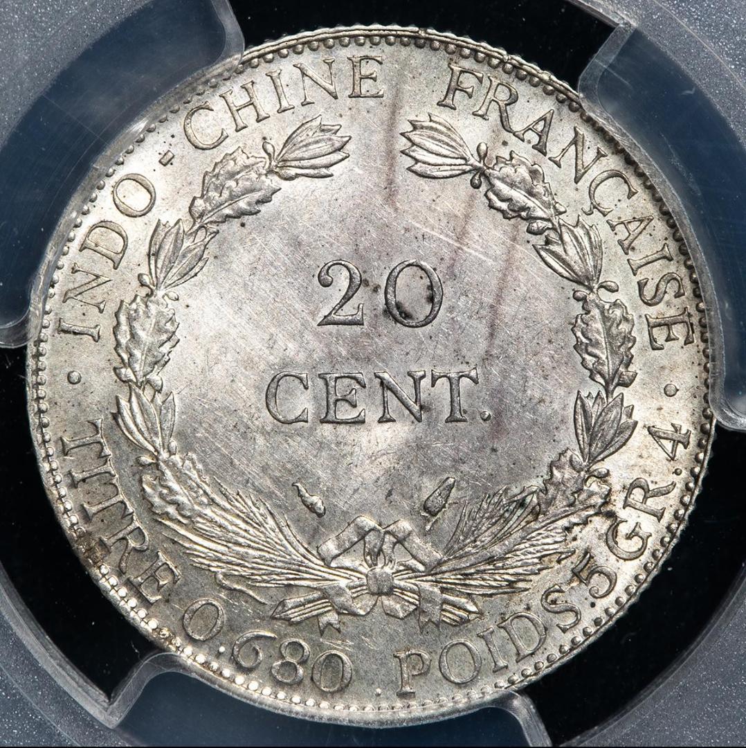 PCGS-MS62 フランス領インドシナ 1937 女神座像 1年タイプ　銀貨
