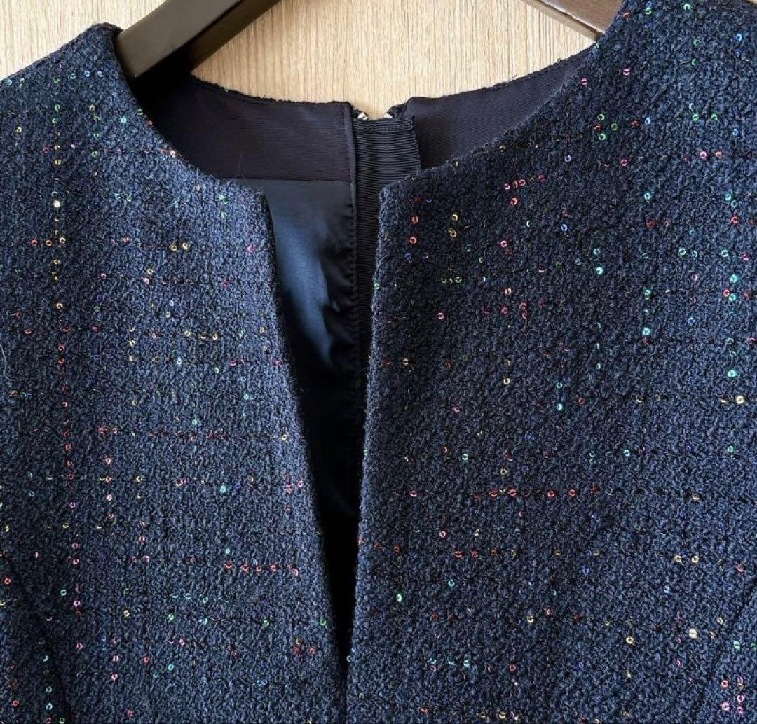 アナイ　コズミックツイードジャンパースカート　濃紺　黒　36