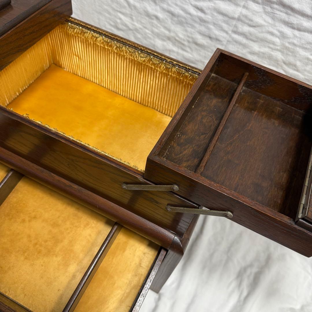 アンティーク 裁縫ボックス/小物入れ2段オープン型 引き出し付き 木製 イギリス