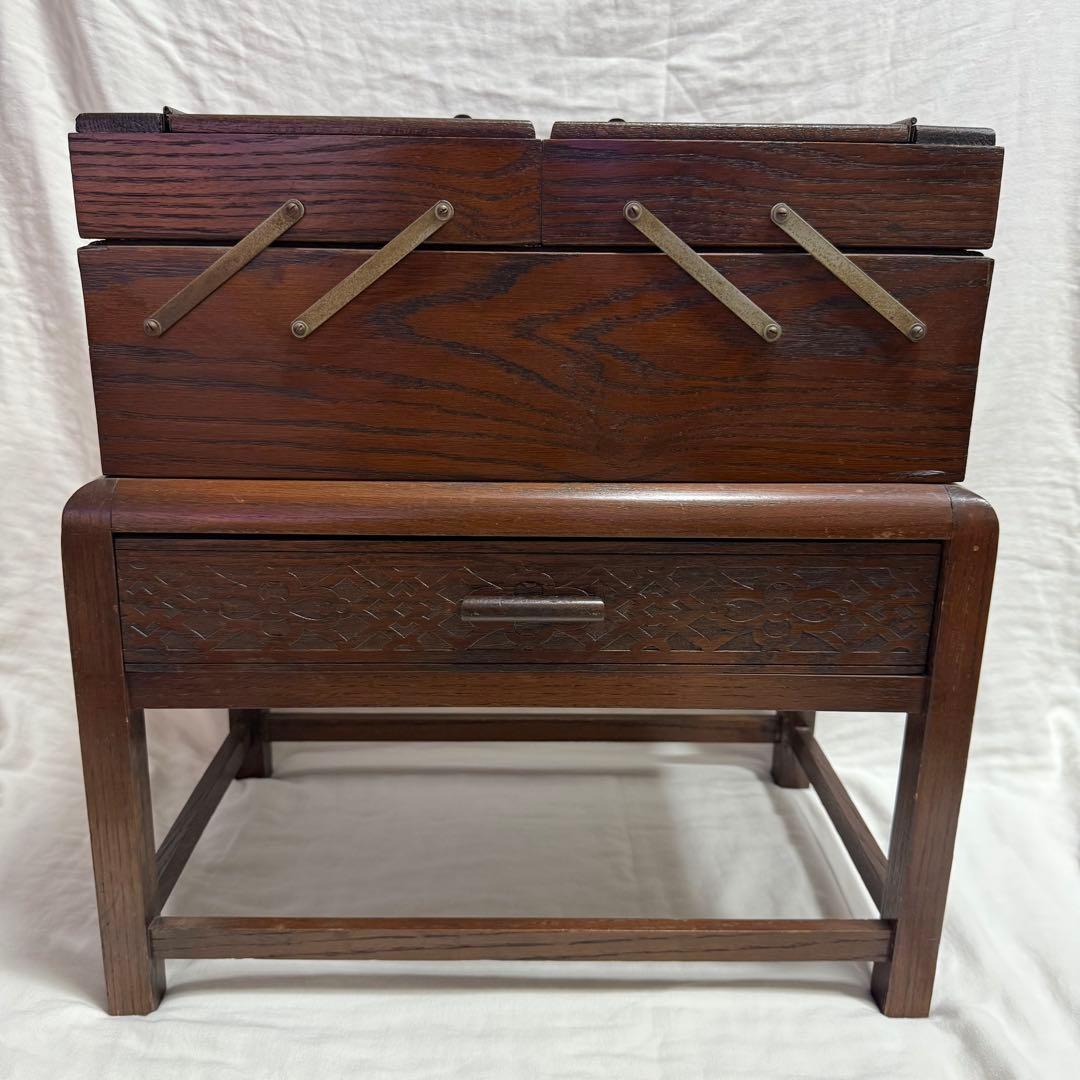 アンティーク 裁縫ボックス/小物入れ2段オープン型 引き出し付き 木製 イギリス