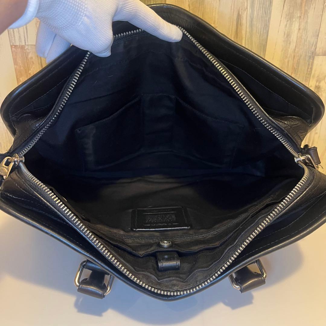 COACHコーチ ビジネスバッグ オールレザー 革 ブラック ストラップ付 黒