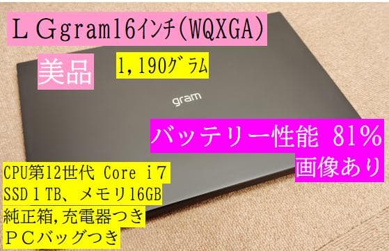 LG gram 16インチ ノートPC Core i7 SSD1TB 16GB