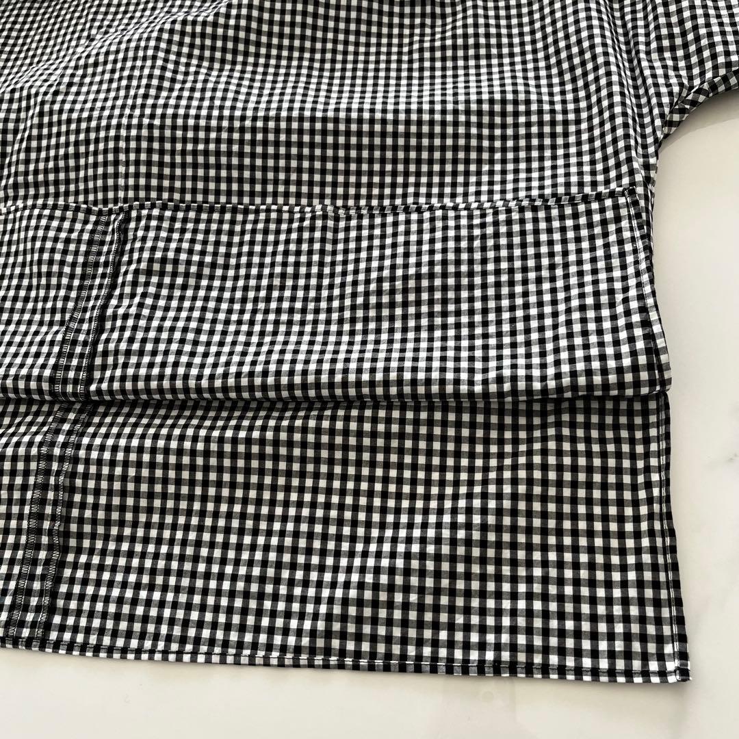ウィムガゼット　ギンガムチェックボウタイブラウス　ブラック　長袖　リボンコットン