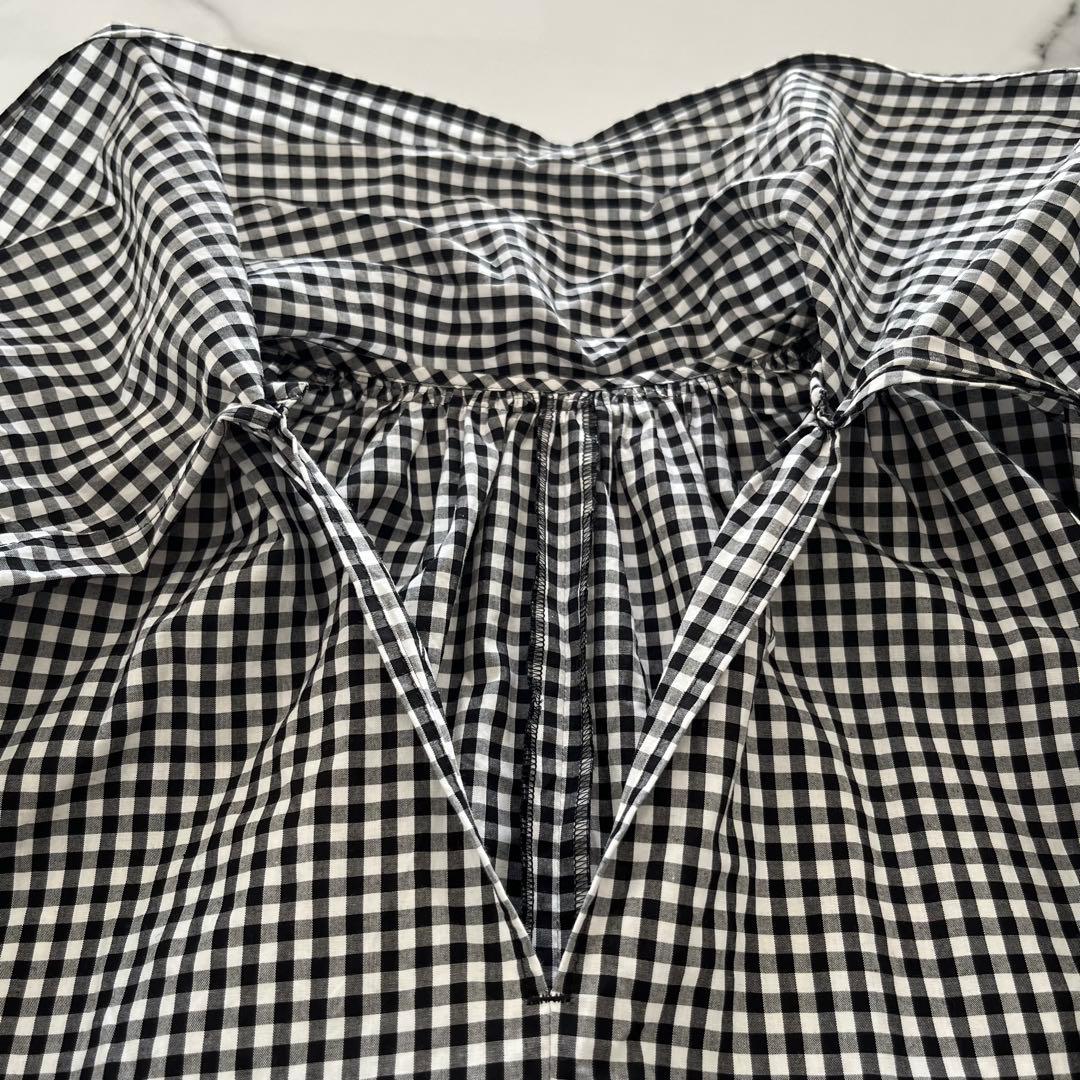 ウィムガゼット　ギンガムチェックボウタイブラウス　ブラック　長袖　リボンコットン