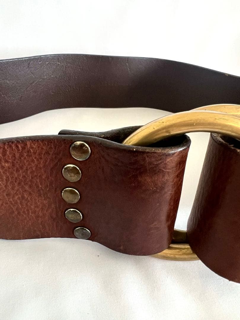 【Ralph Lauren】 激レア　ブラウンレザーベルト ダブルOリング　極太