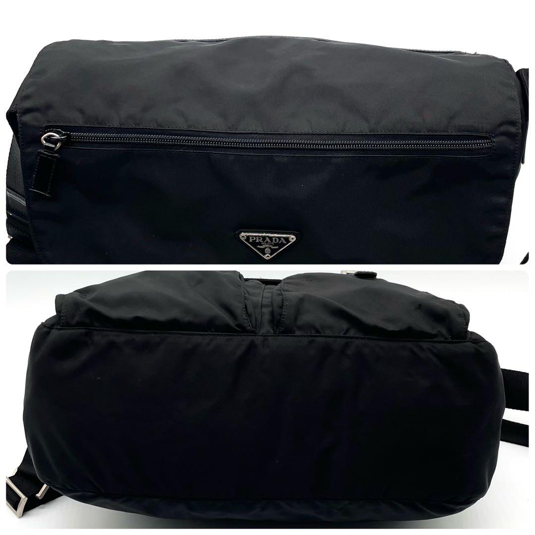 【極美品】プラダ メッセンジャーバッグ ナイロン レザー 三角ロゴ ブラック 黒