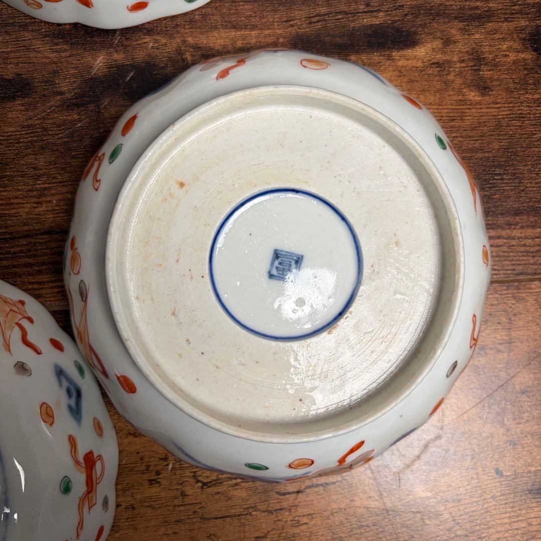 古伊万里　赤絵金彩鶴図なます皿五客　鉢/深鉢/お皿/アンティーク