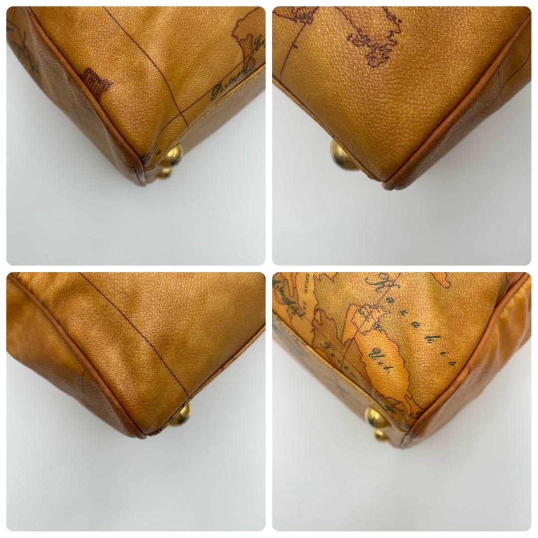 美品✨プリマクラッセ 2way ボストンバッグ PVC×レザー 地図柄 チャーム