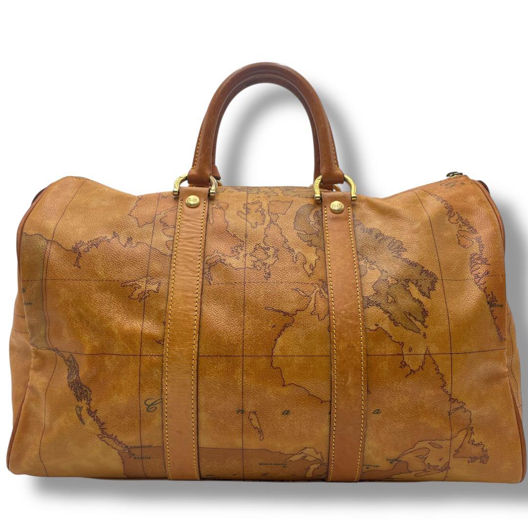 美品✨プリマクラッセ 2way ボストンバッグ PVC×レザー 地図柄 チャーム