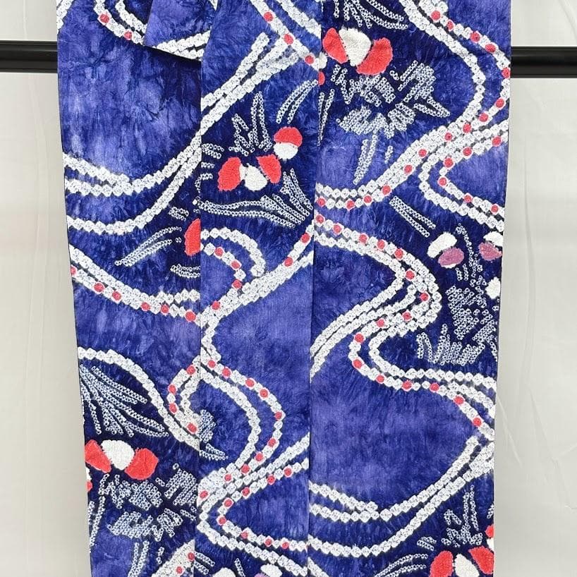 ゆりのはな　絞り浴衣　有松鳴海絞り　総絞り　浴衣　群青色系　綿　絞り　H105