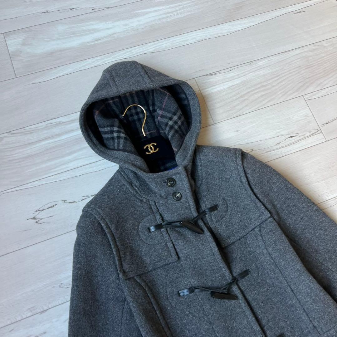 希少カラーピンクチェック　バーバリーブルーレーベル　ダッフルコート　ウール100