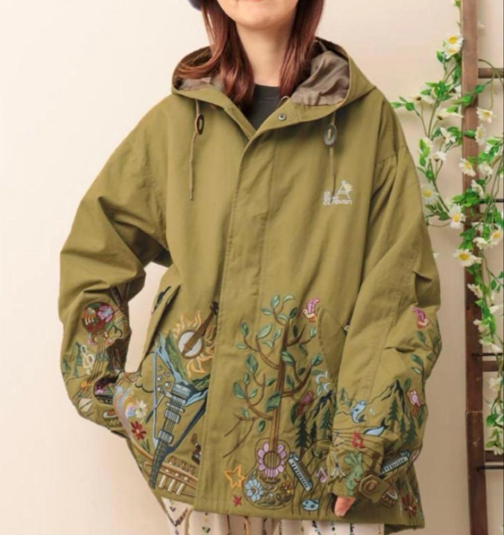 美品 go slow caravan コードクロスパネル 刺繍 モッズコート L