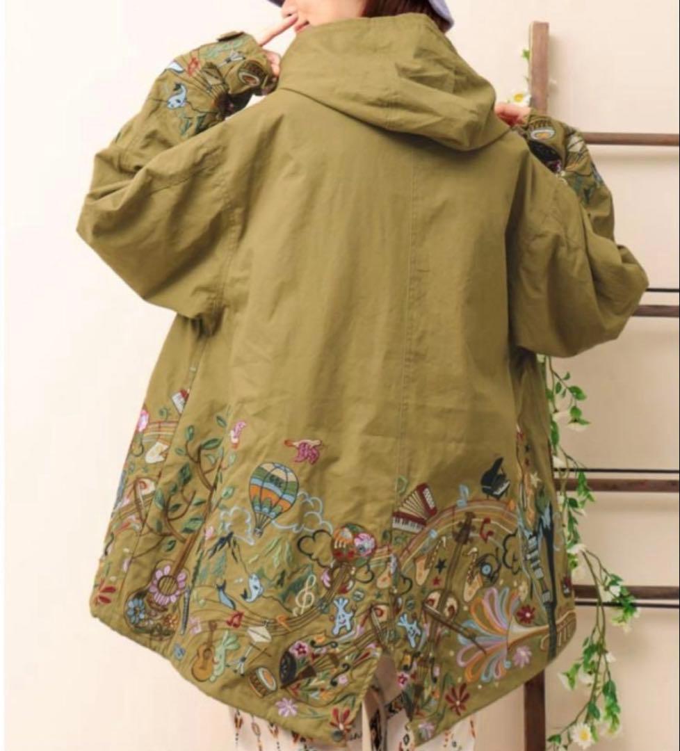 美品 go slow caravan コードクロスパネル 刺繍 モッズコート L