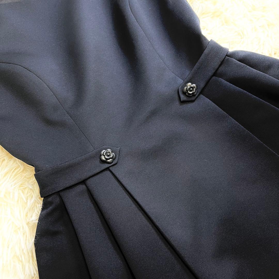 極美品✨ルネ ひざ丈ワンピース サイドタック フレア 花柄ボタン ノースリーブ