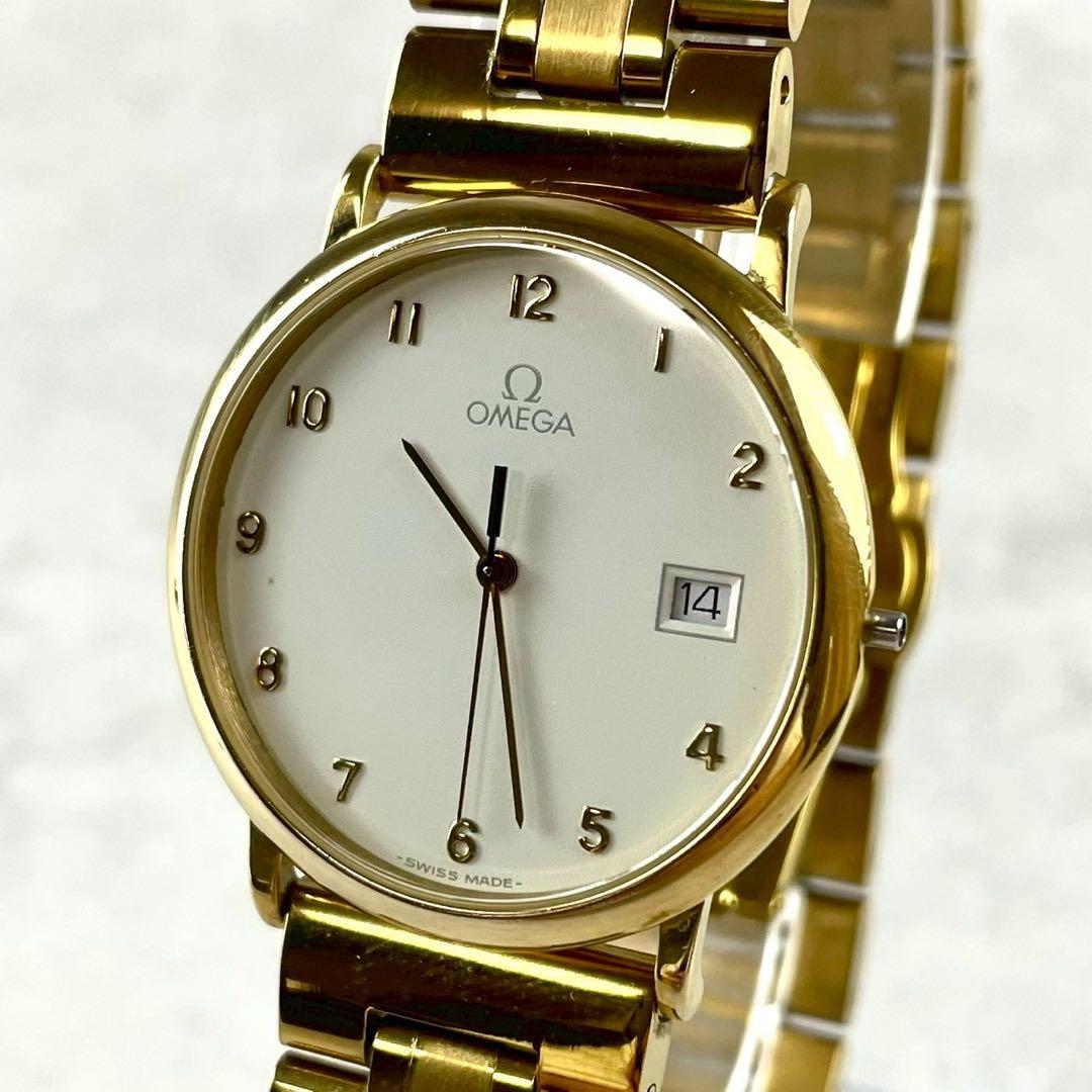 稼働 美品 オメガ デビル クォーツ 腕時計 ゴールド 新品ベルト