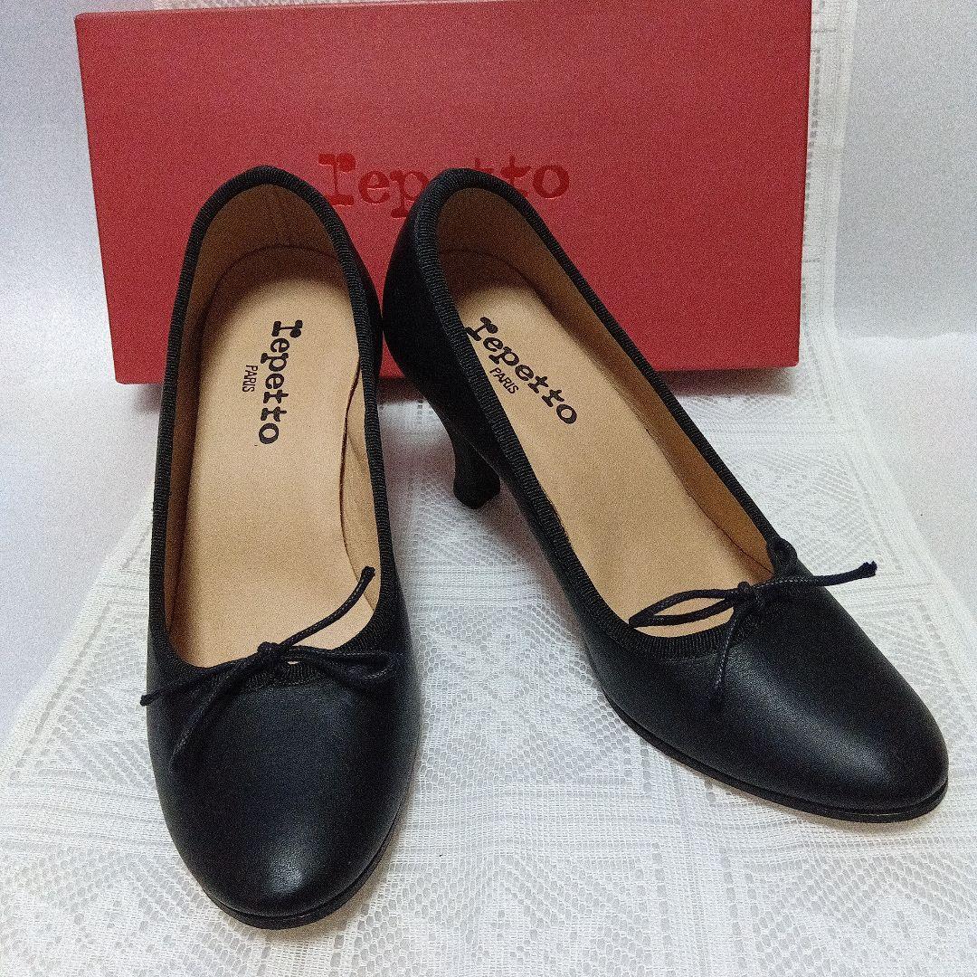 repetto 黒 36サイズ　 美品　ヒール　バレエシューズ　レザー