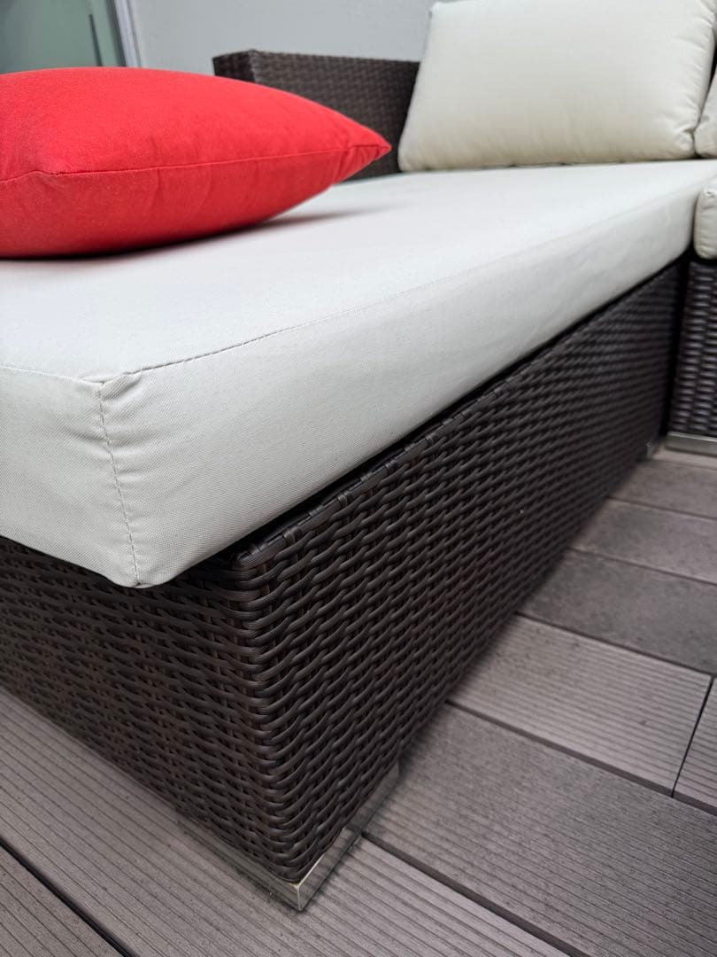 屋外用ガーデンソファ カウチ ラタン調 撥水 防水 汚れあり