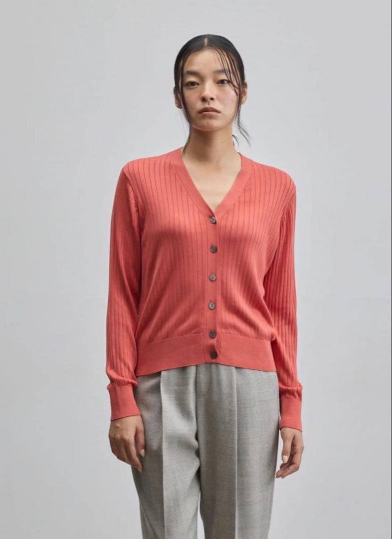 【未着用】Soeju シルクワイドリブVネックカーディガン