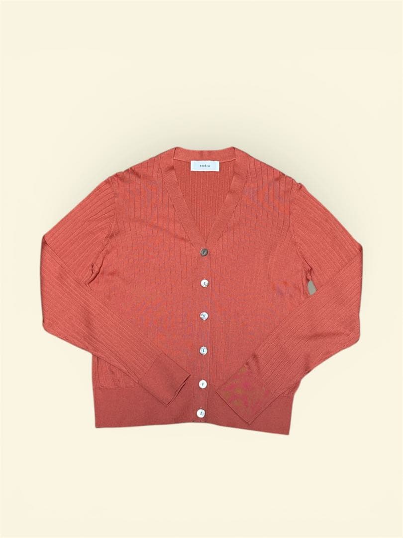 【未着用】Soeju シルクワイドリブVネックカーディガン