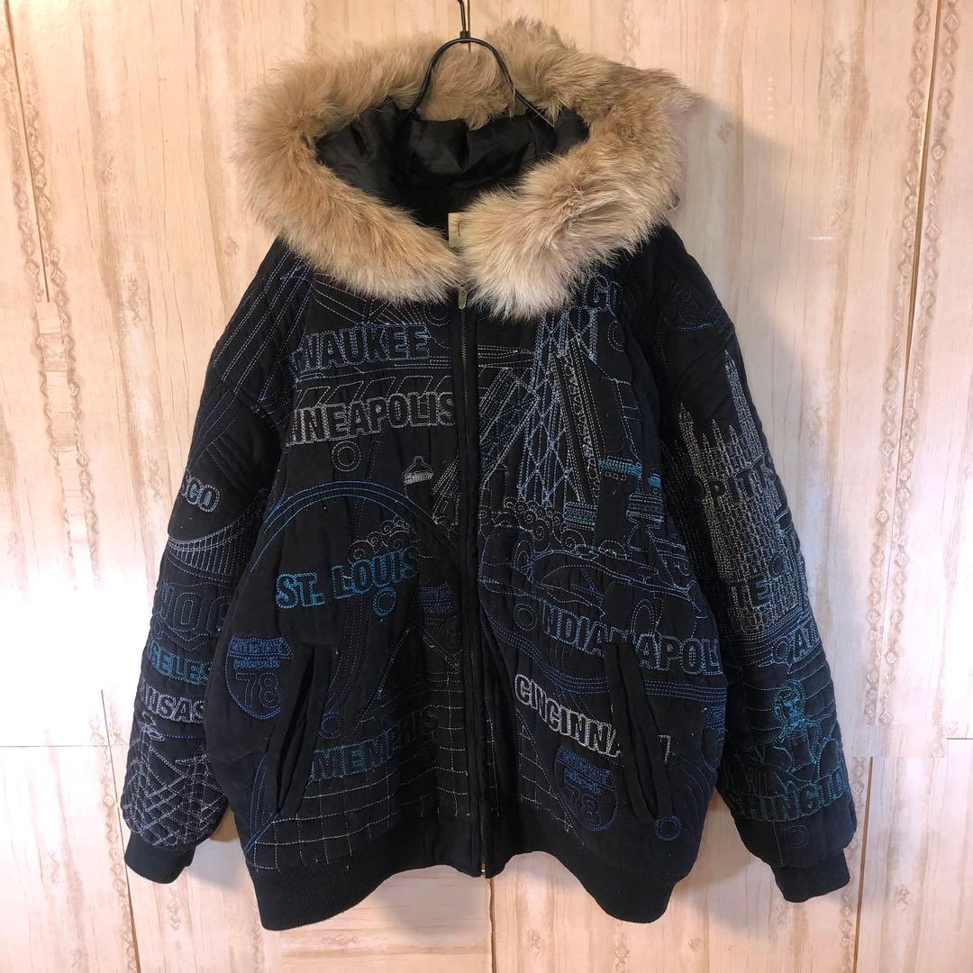 pelle pelle ペレペレ キルティング オール刺繍 ファー付 ジャケット