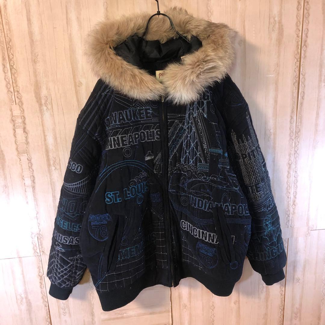 pelle pelle ペレペレ キルティング オール刺繍 ファー付 ジャケット