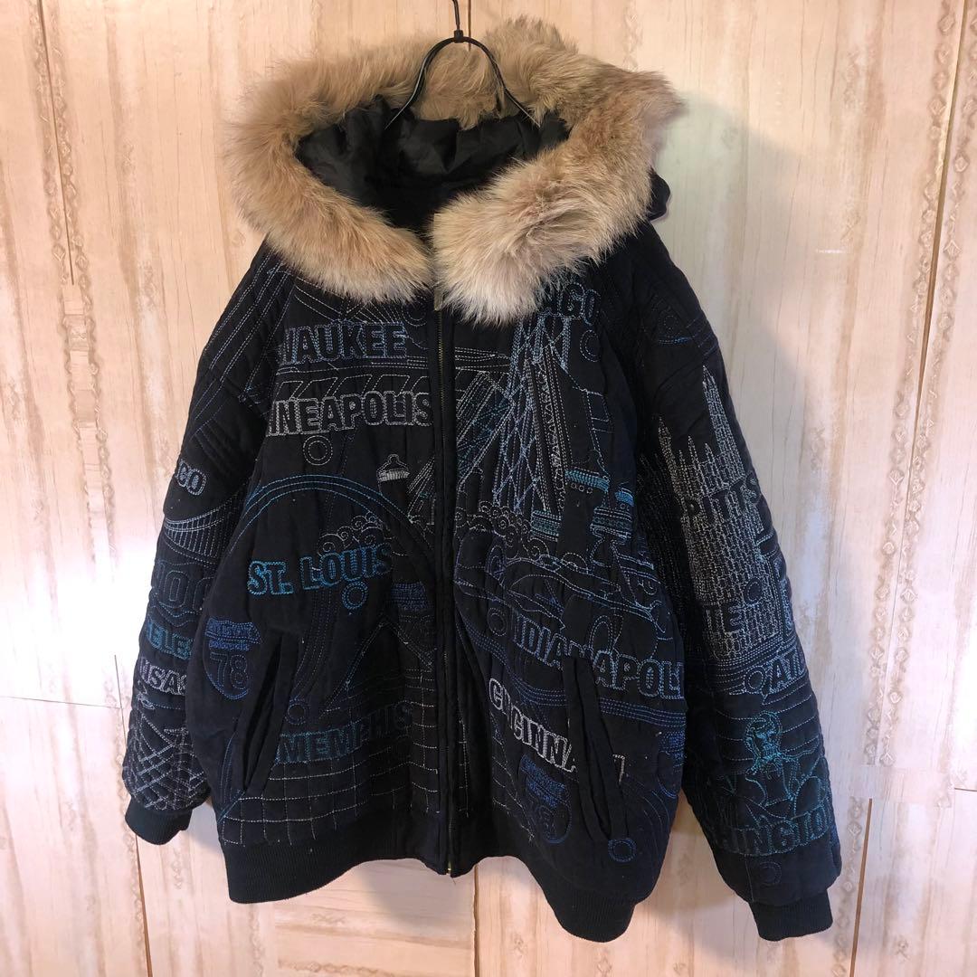 pelle pelle ペレペレ キルティング オール刺繍 ファー付 ジャケット