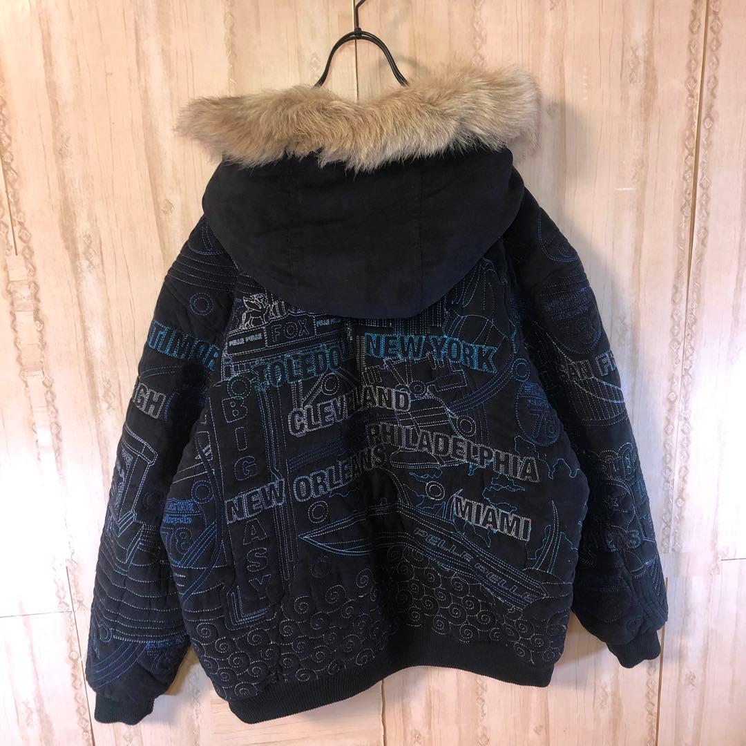 pelle pelle ペレペレ キルティング オール刺繍 ファー付 ジャケット