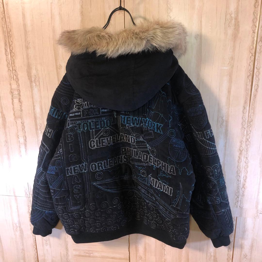 pelle pelle ペレペレ キルティング オール刺繍 ファー付 ジャケット