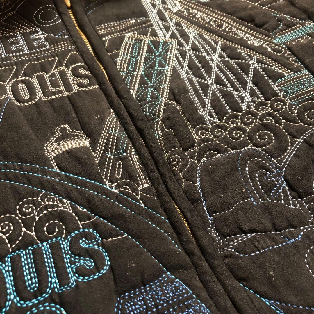 pelle pelle ペレペレ キルティング オール刺繍 ファー付 ジャケット