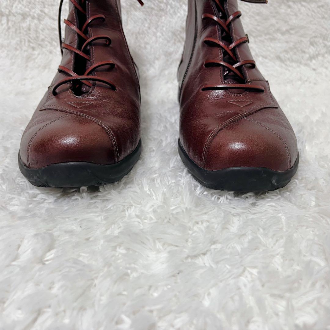 美品✨　フィンコンフォート　 レースアップブーツブーツ　ボルドー　サイズ5 24