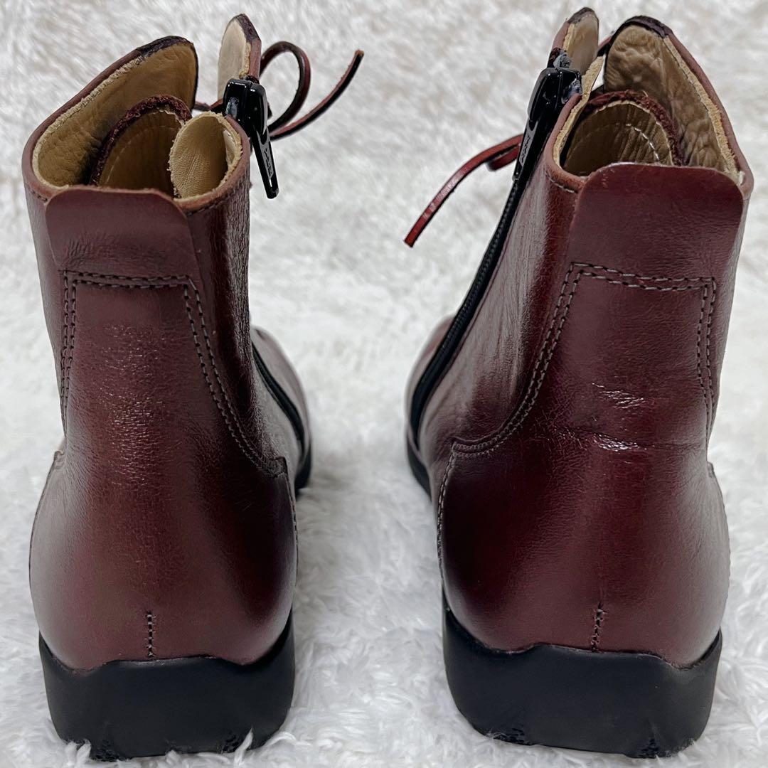 美品✨　フィンコンフォート　 レースアップブーツブーツ　ボルドー　サイズ5 24