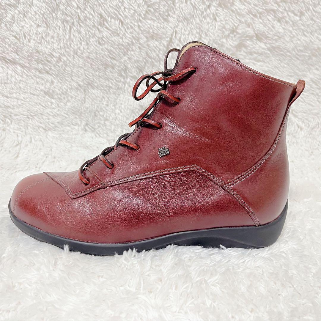 美品✨　フィンコンフォート　 レースアップブーツブーツ　ボルドー　サイズ5 24