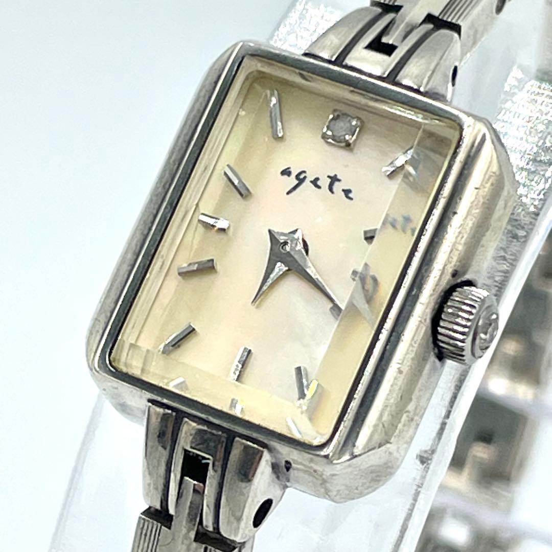 agete アガット 腕時計 クォーツ アナログ パール スクエア ダイヤ