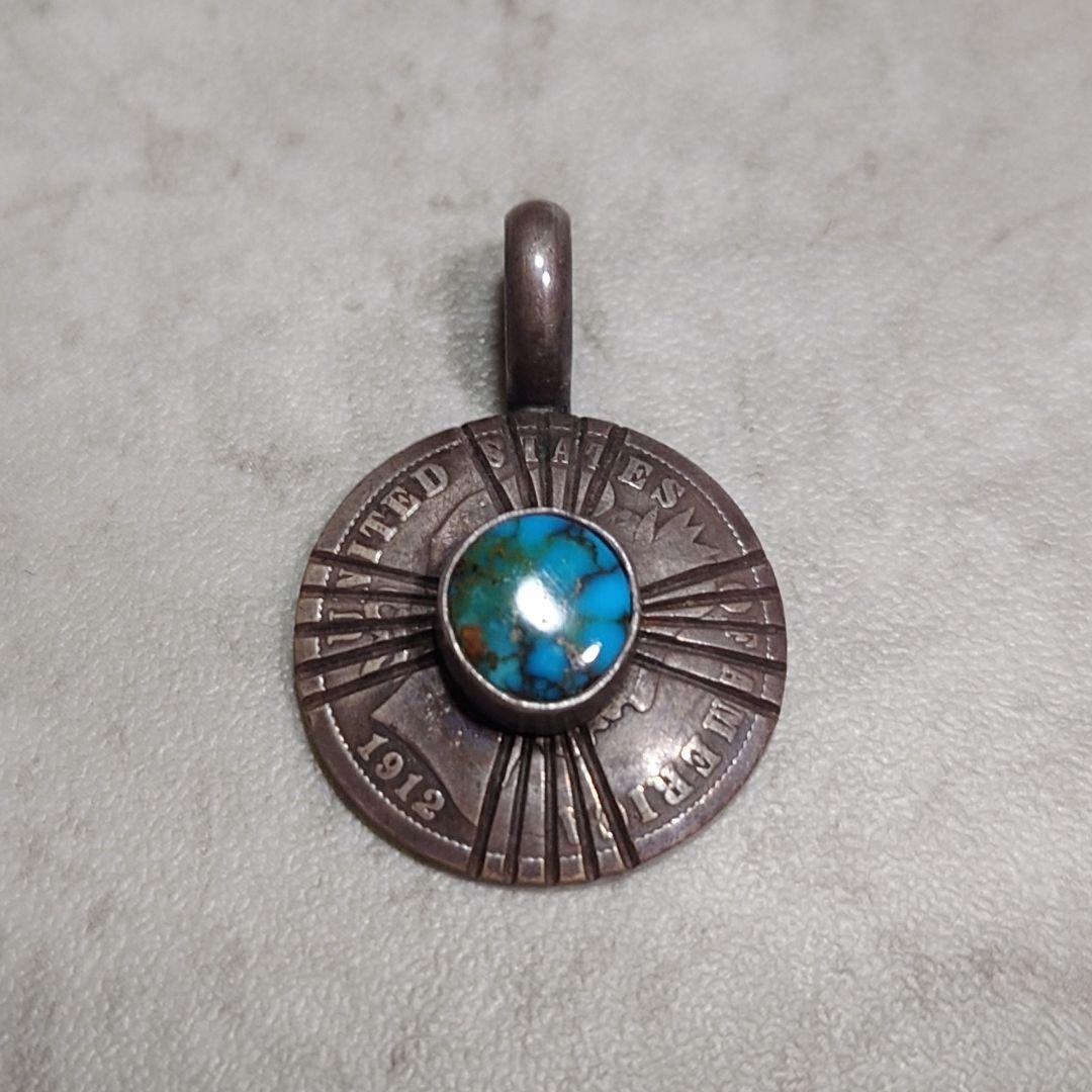 NAVAJO シルバー ターコイズペンダント 10セント銀貨 1912年製