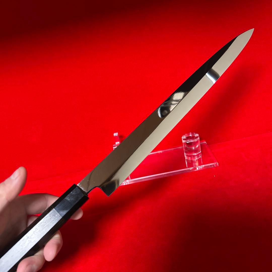 包丁　フグ引く　柳刃　尺　鏡面仕上げ　本刃付　切味抜群　箱付　未使用品