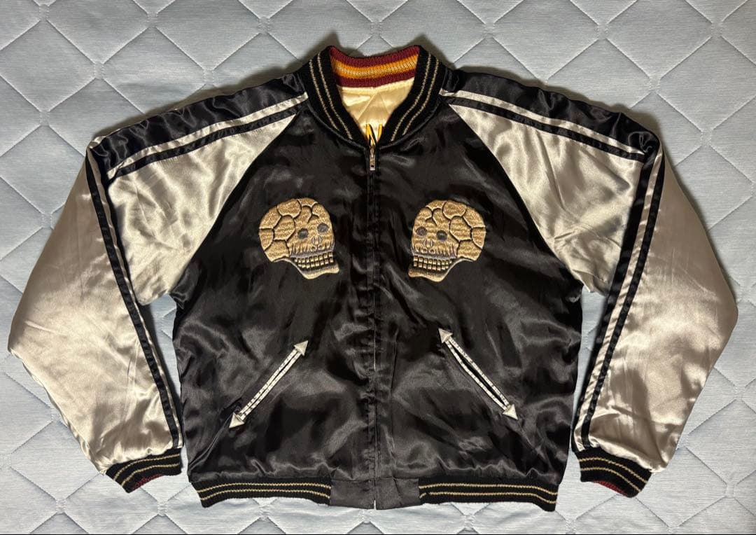 ★美品！テーラー東洋 サテンキルトリバーシブルスカジャン髑髏xU.S.NAVY