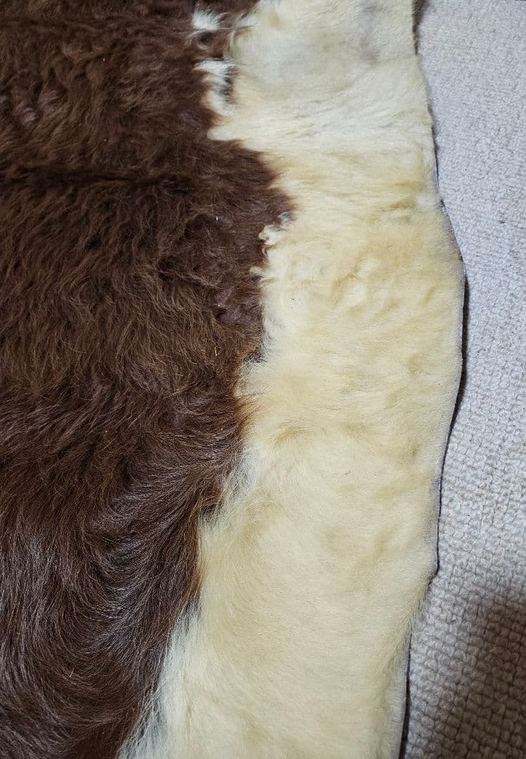 天然牛革ラグ 大判 ブラウン・クリーム