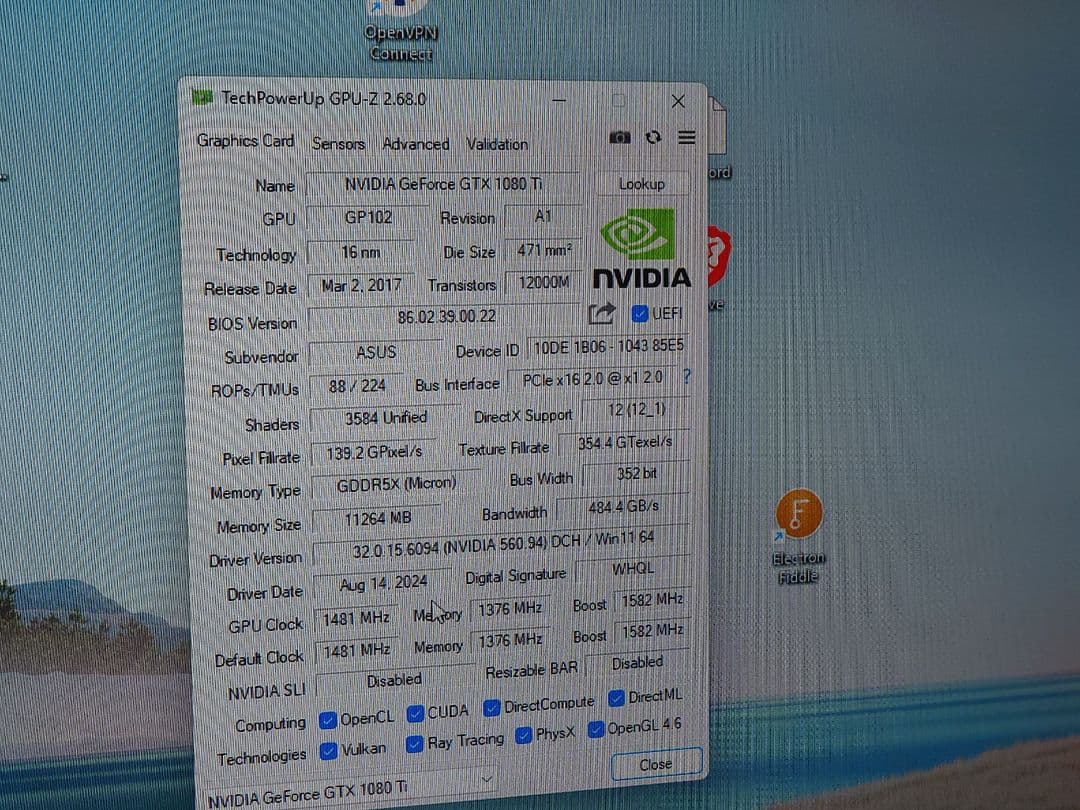 【動作ok】【今だけ簡易梱包】ASUS GeForce GTX1080Ti ①