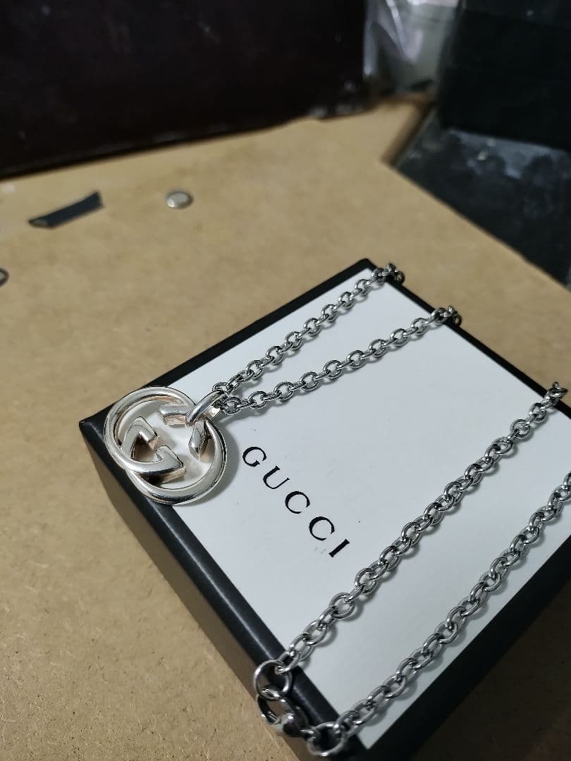 良好品 GUCCIグッチ シルバー925インターロッキングネックレス 高級感あり