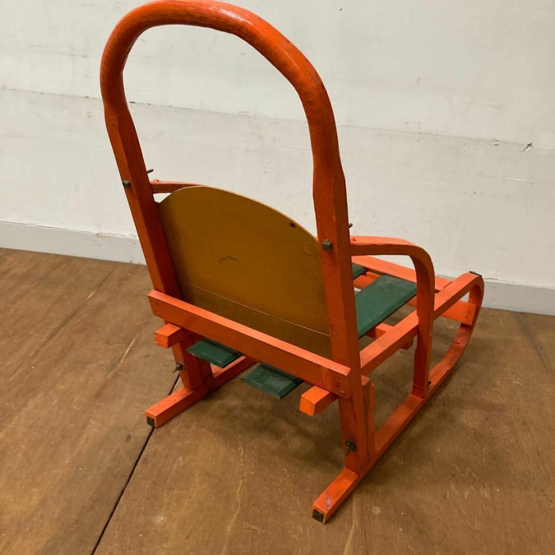 木製 手押し そり 昭和レトロ オレンジ6 曲げ木 犬ぞり 犬そり ガーデニング